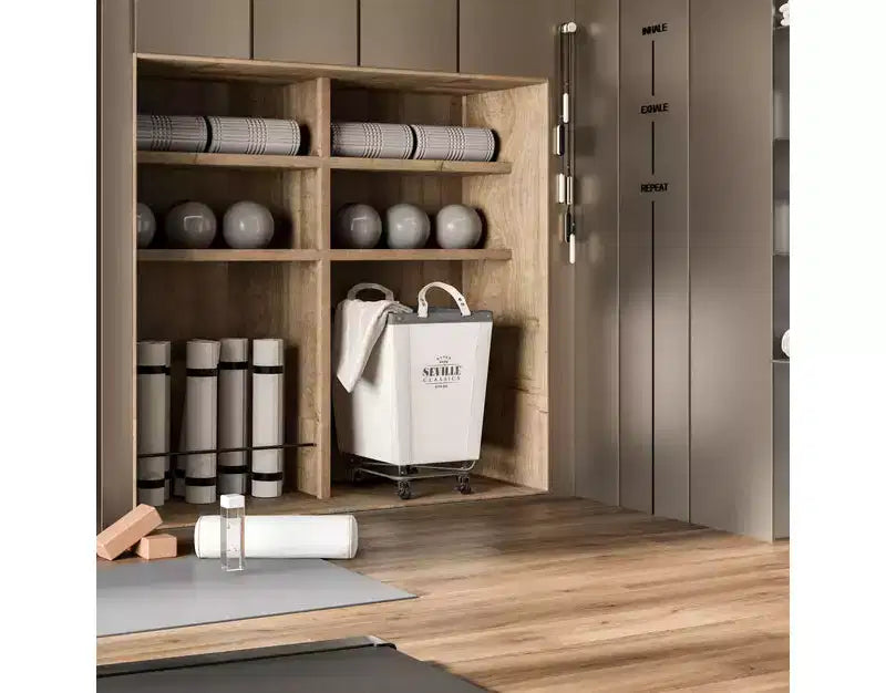 Panier à linge commercial roulant en toile blanc naturel, 22P x 16L x 27H