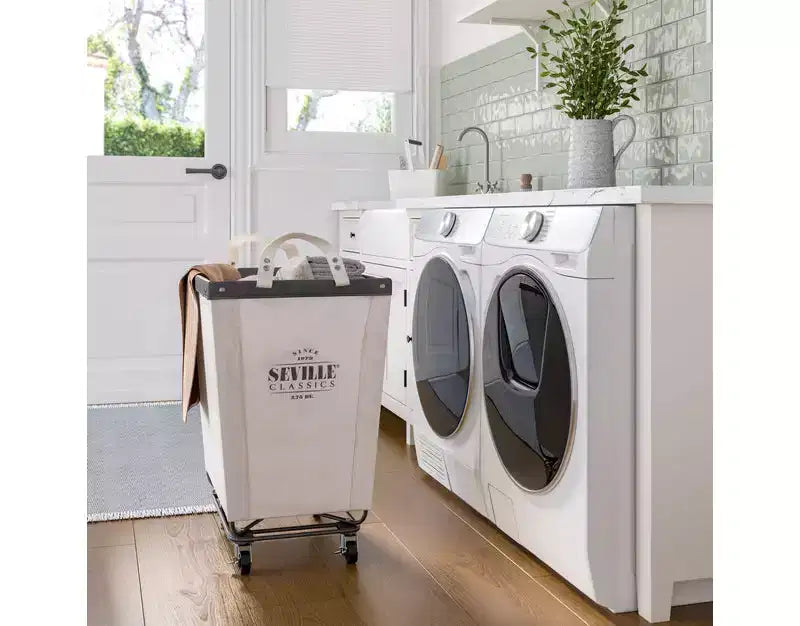 Panier à linge commercial roulant en toile blanc naturel, 22P x 16L x 27H