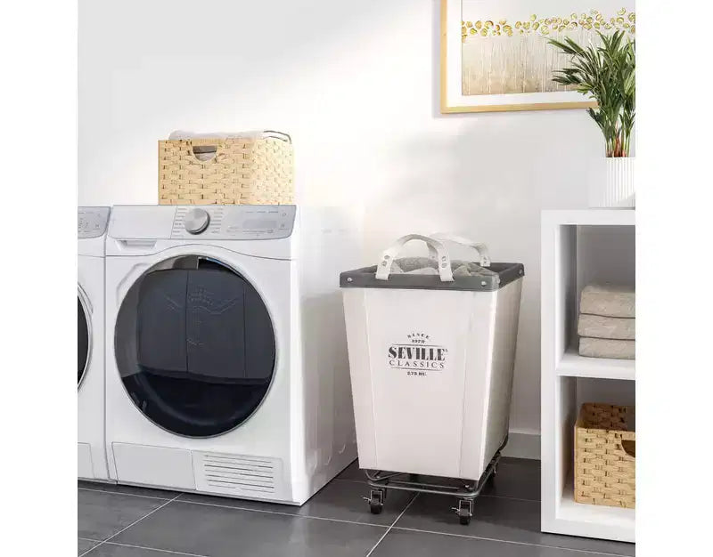 Panier à linge commercial roulant en toile blanc naturel, 22P x 16L x 27H