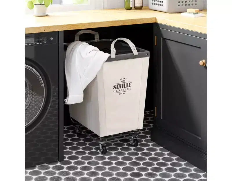 Panier à linge commercial roulant en toile blanc naturel, 22P x 16L x 27H