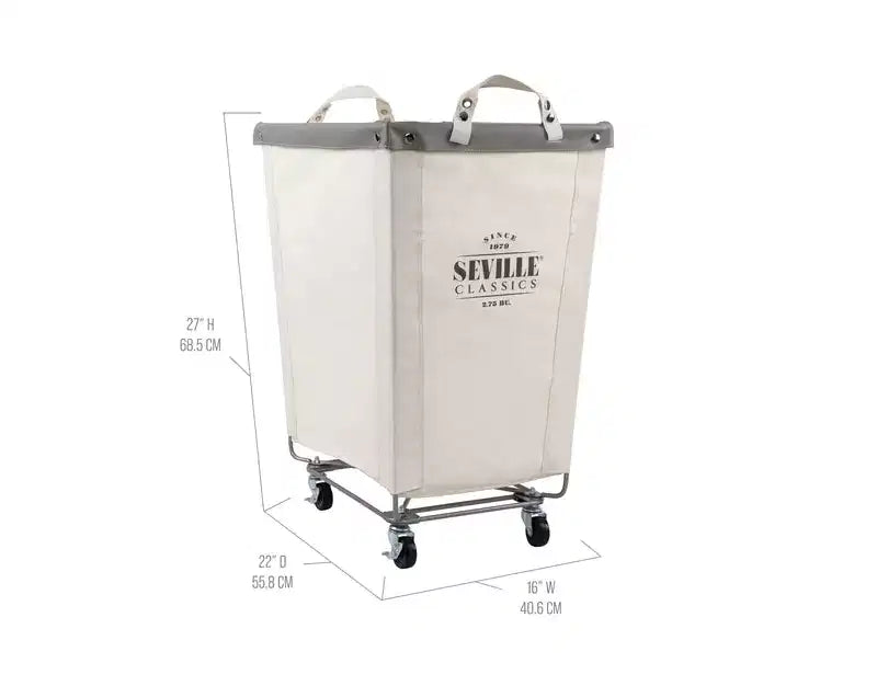 Panier à linge commercial roulant en toile blanc naturel, 22P x 16L x 27H
