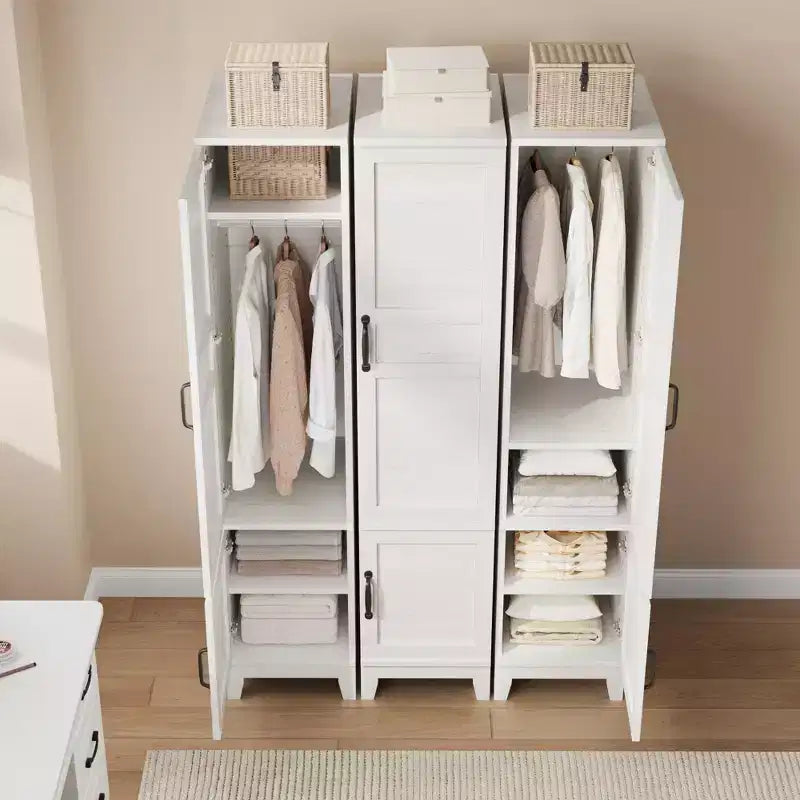 Armoire penderie avec portes, armoire en bois de 72 po avec tringle de suspension, armoire de rangement étroite et haute avec étagères réglables
