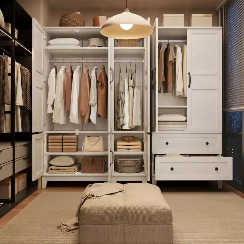 Armoire penderie avec portes, armoire en bois de 72 po avec tringle de suspension, armoire de rangement étroite et haute avec étagères réglables