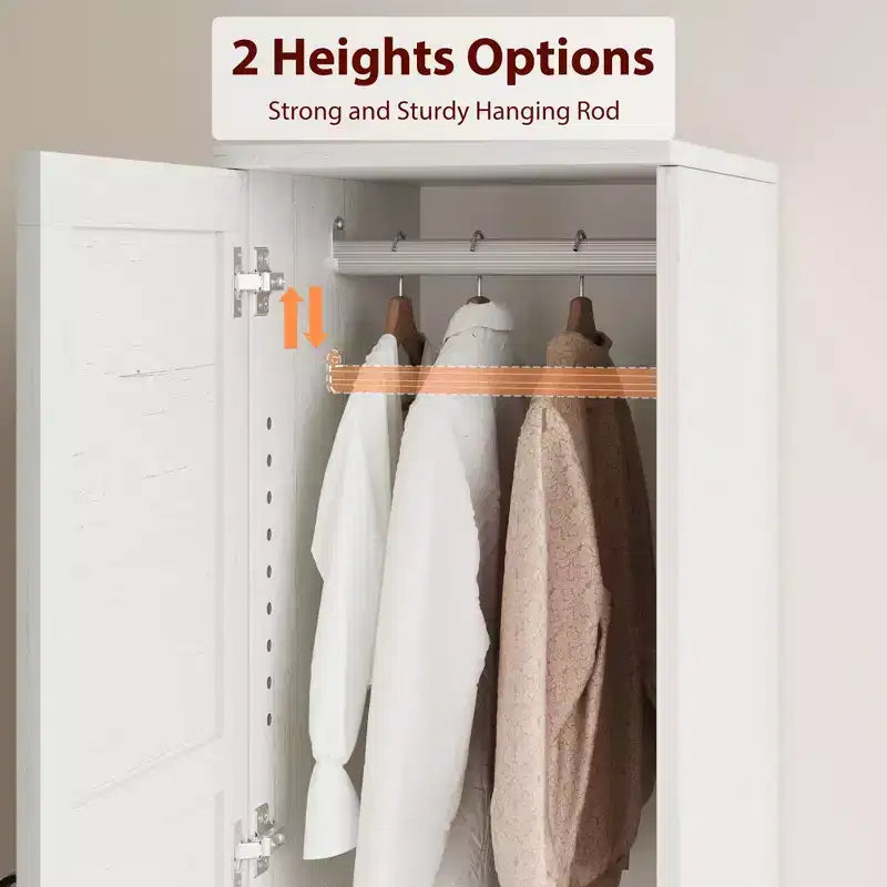 Armoire penderie avec portes, armoire en bois de 72 po avec tringle de suspension, armoire de rangement étroite et haute avec étagères réglables