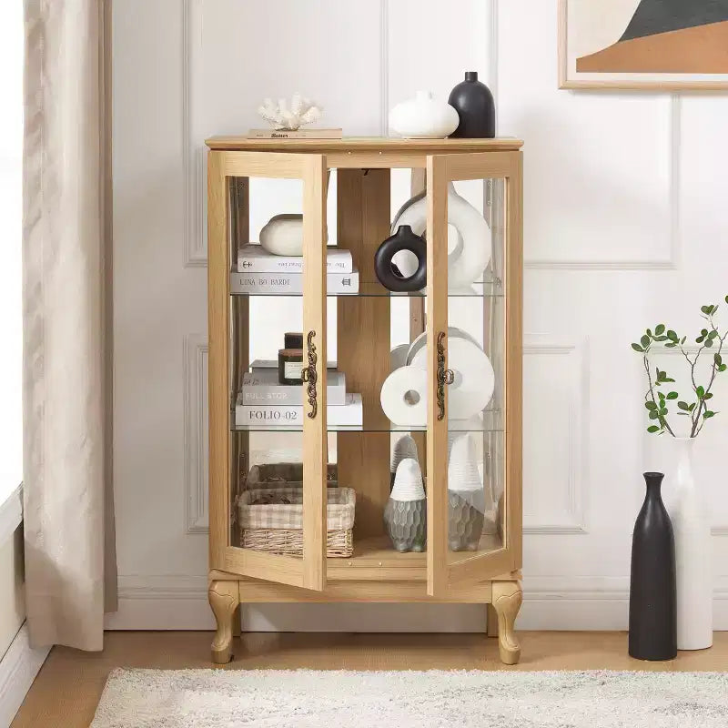 Meuble vitrine, Vitrine d'exposition avec 2 portes en verre trempé et étagères réglables, Armoire de rangement pour salon, chambre à coucher