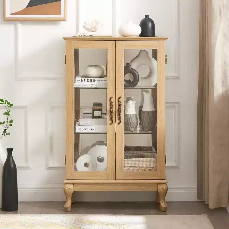 Meuble vitrine, Vitrine d'exposition avec 2 portes en verre trempé et étagères réglables, Armoire de rangement pour salon, chambre à coucher