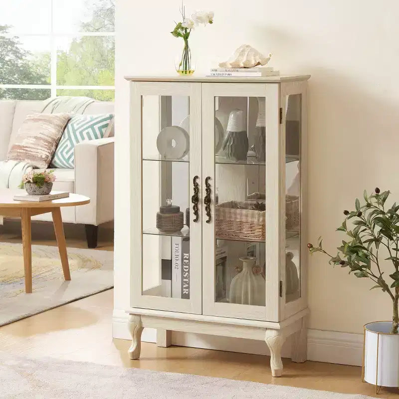Meuble vitrine, Vitrine d'exposition avec 2 portes en verre trempé et étagères réglables, Armoire de rangement pour salon, chambre à coucher