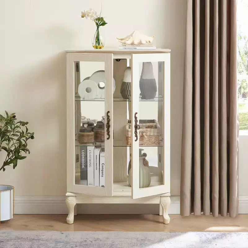 Meuble vitrine, Vitrine d'exposition avec 2 portes en verre trempé et étagères réglables, Armoire de rangement pour salon, chambre à coucher