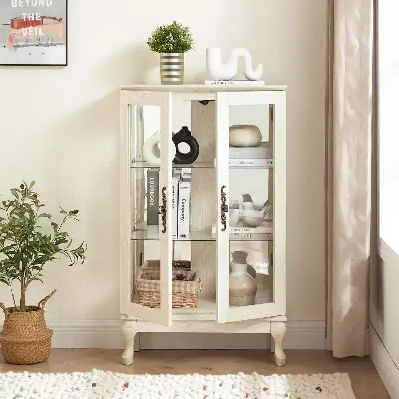 Meuble vitrine, Vitrine d'exposition avec 2 portes en verre trempé et étagères réglables, Armoire de rangement pour salon, chambre à coucher