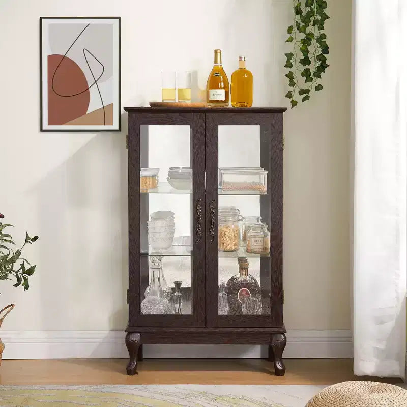 Meuble vitrine, Vitrine d'exposition avec 2 portes en verre trempé et étagères réglables, Armoire de rangement pour salon, chambre à coucher