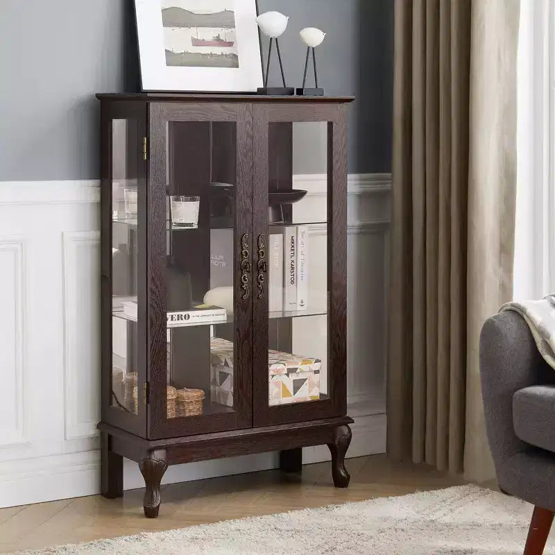 Meuble vitrine, Vitrine d'exposition avec 2 portes en verre trempé et étagères réglables, Armoire de rangement pour salon, chambre à coucher
