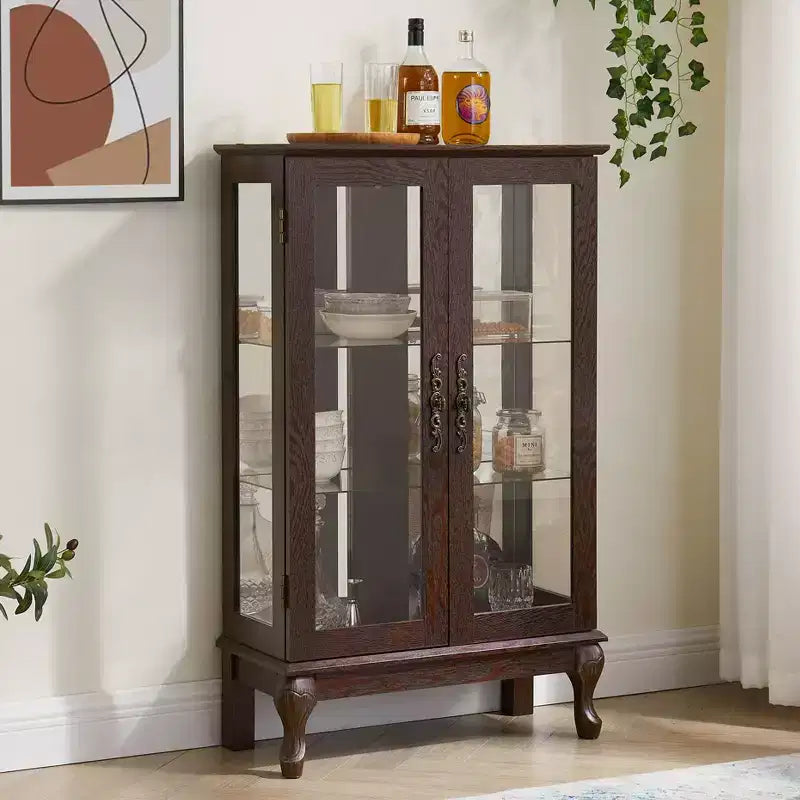 Meuble vitrine, Vitrine d'exposition avec 2 portes en verre trempé et étagères réglables, Armoire de rangement pour salon, chambre à coucher