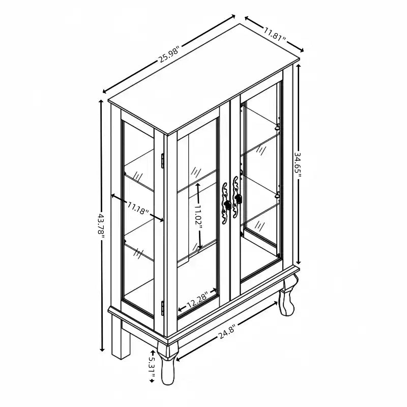 Meuble vitrine, Vitrine d'exposition avec 2 portes en verre trempé et étagères réglables, Armoire de rangement pour salon, chambre à coucher
