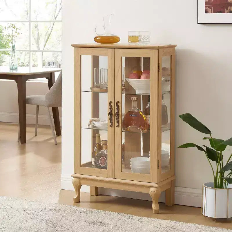 Meuble vitrine, Vitrine d'exposition avec 2 portes en verre trempé et étagères réglables, Armoire de rangement pour salon, chambre à coucher