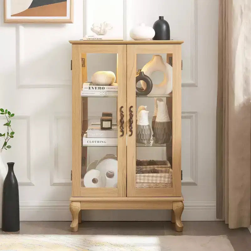 Meuble vitrine, Vitrine d'exposition avec 2 portes en verre trempé et étagères réglables, Armoire de rangement pour salon, chambre à coucher