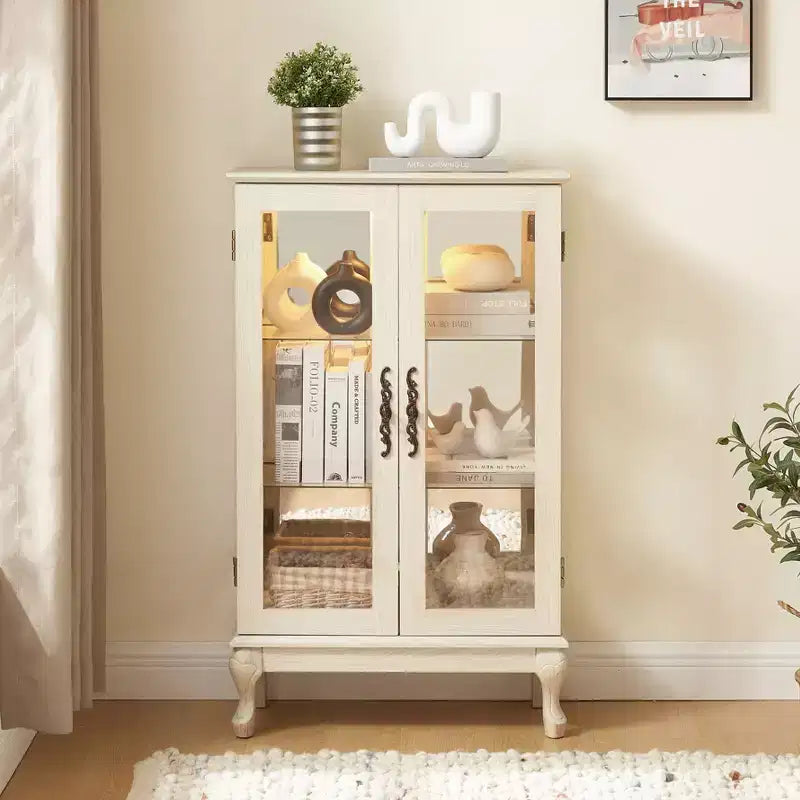 Meuble vitrine, Vitrine d'exposition avec 2 portes en verre trempé et étagères réglables, Armoire de rangement pour salon, chambre à coucher