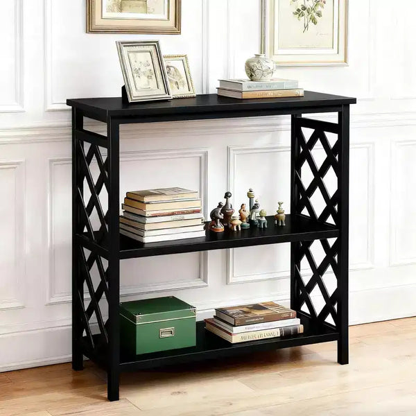 Hostack Console Table 3-Tier with Storage Shelves, Solid Wood Legs for Hallway and Living Room, Black