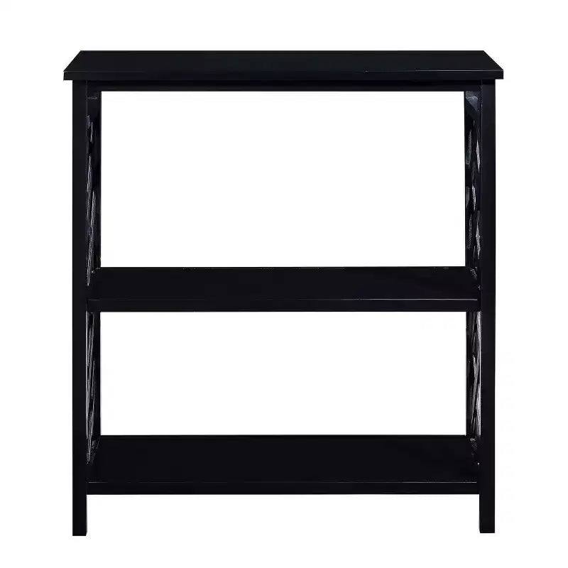 Console 3 niveaux avec étagères de rangement, pieds en bois massif pour couloir et salon, noir
