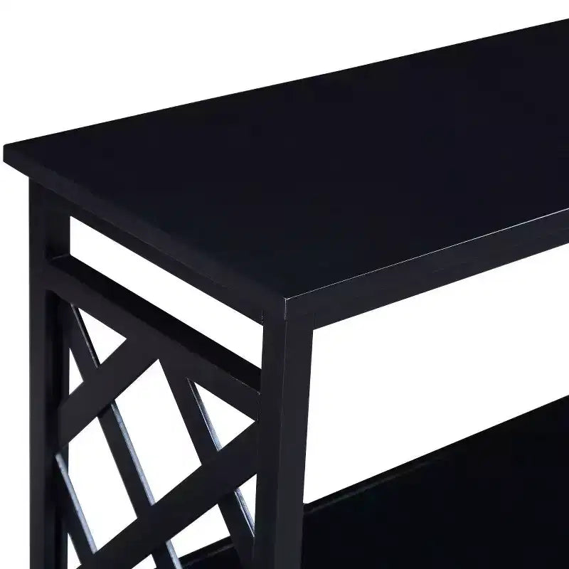 Console 3 niveaux avec étagères de rangement, pieds en bois massif pour couloir et salon, noir