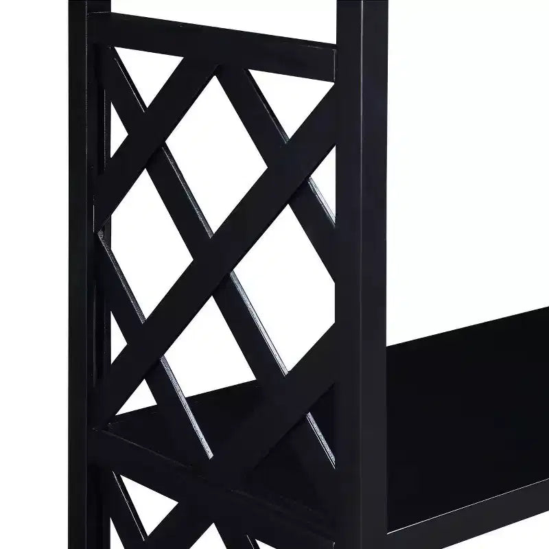 Console 3 niveaux avec étagères de rangement, pieds en bois massif pour couloir et salon, noir