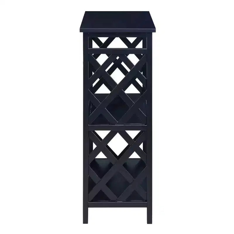 Console 3 niveaux avec étagères de rangement, pieds en bois massif pour couloir et salon, noir