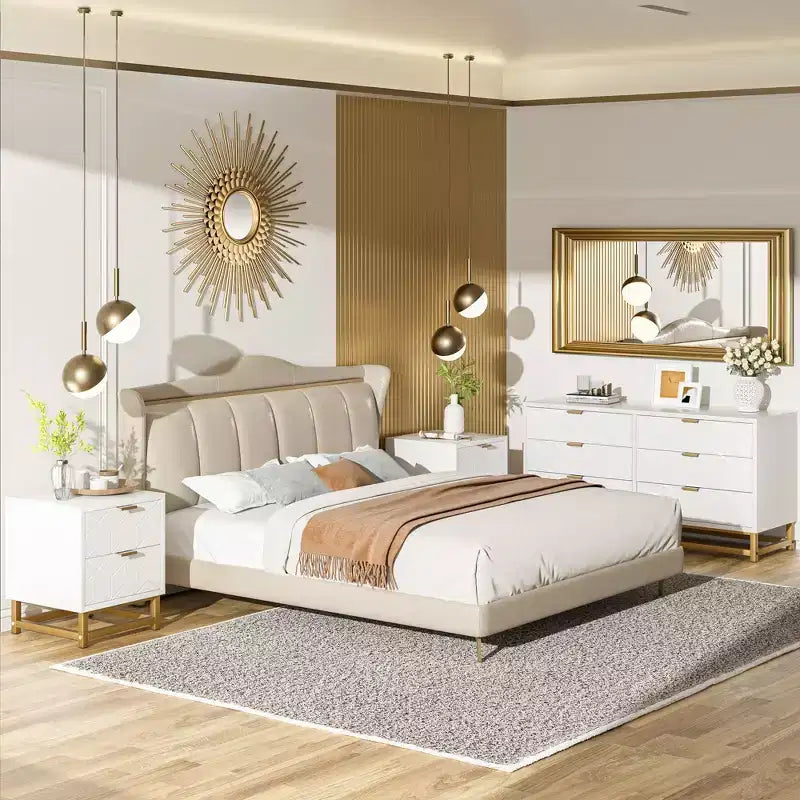 Commode en bois à 3 tiroirs avec base en métal doré pour usage en penderie et comme table de chevet