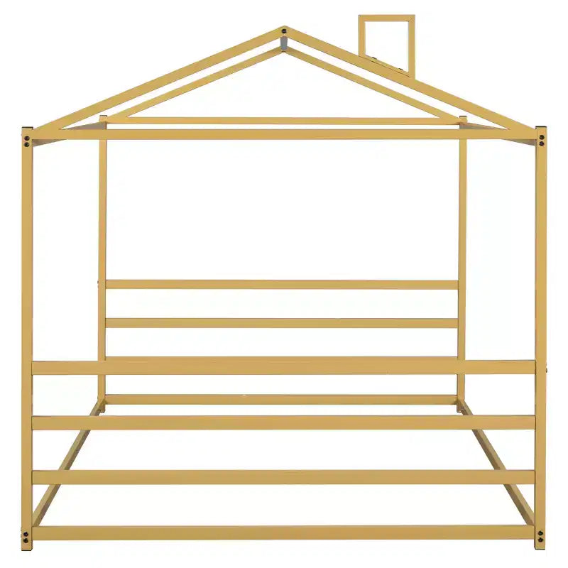 Lit de sol queen size en métal pour enfants, lit de sol Montessori avec toit, cadre de lit cabane queen pour garçons et filles, or