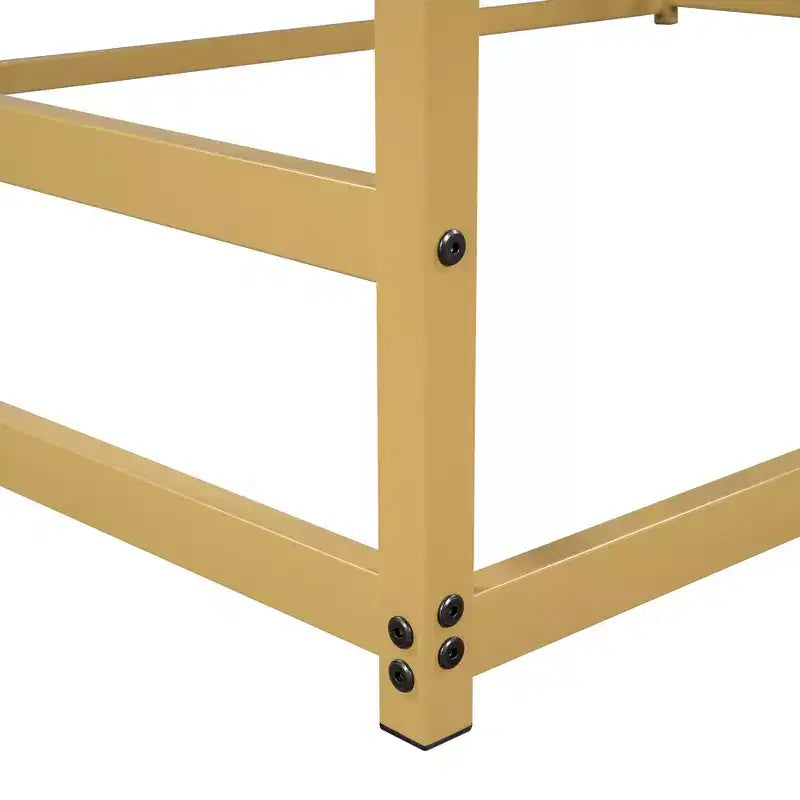 Lit de sol queen size en métal pour enfants, lit de sol Montessori avec toit, cadre de lit cabane queen pour garçons et filles, or