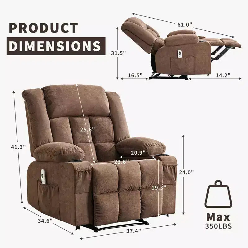 Fauteuil inclinable manuel avec fonction de massage chauffant – Canapé individuel surpiqué avec télécommande, 3 positions d'inclinaison