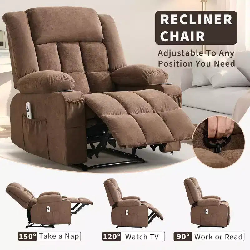Fauteuil inclinable manuel avec fonction de massage chauffant – Canapé individuel surpiqué avec télécommande, 3 positions d'inclinaison