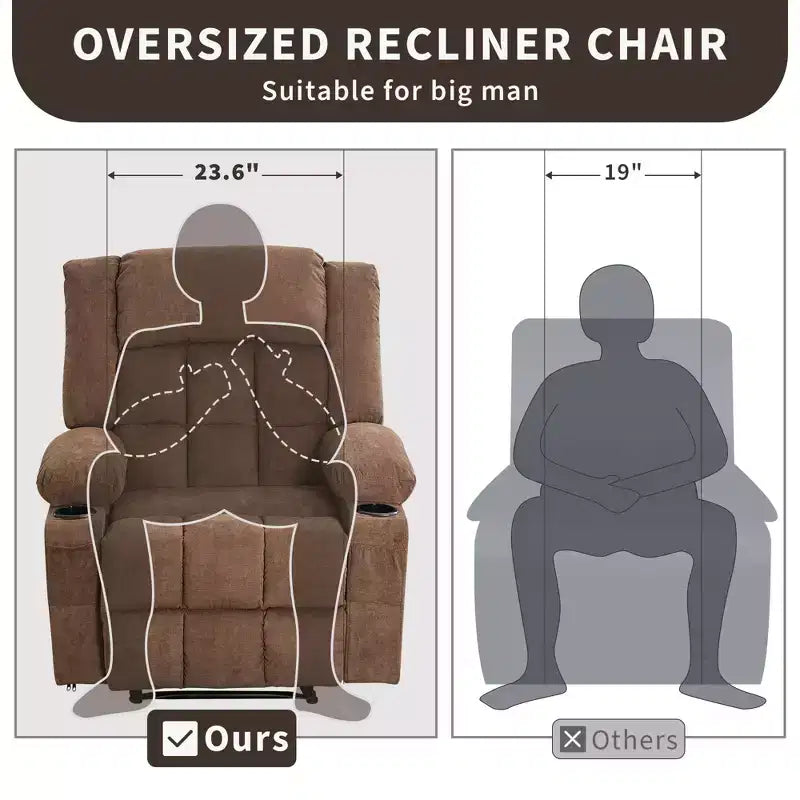 Fauteuil inclinable manuel avec fonction de massage chauffant – Canapé individuel surpiqué avec télécommande, 3 positions d'inclinaison