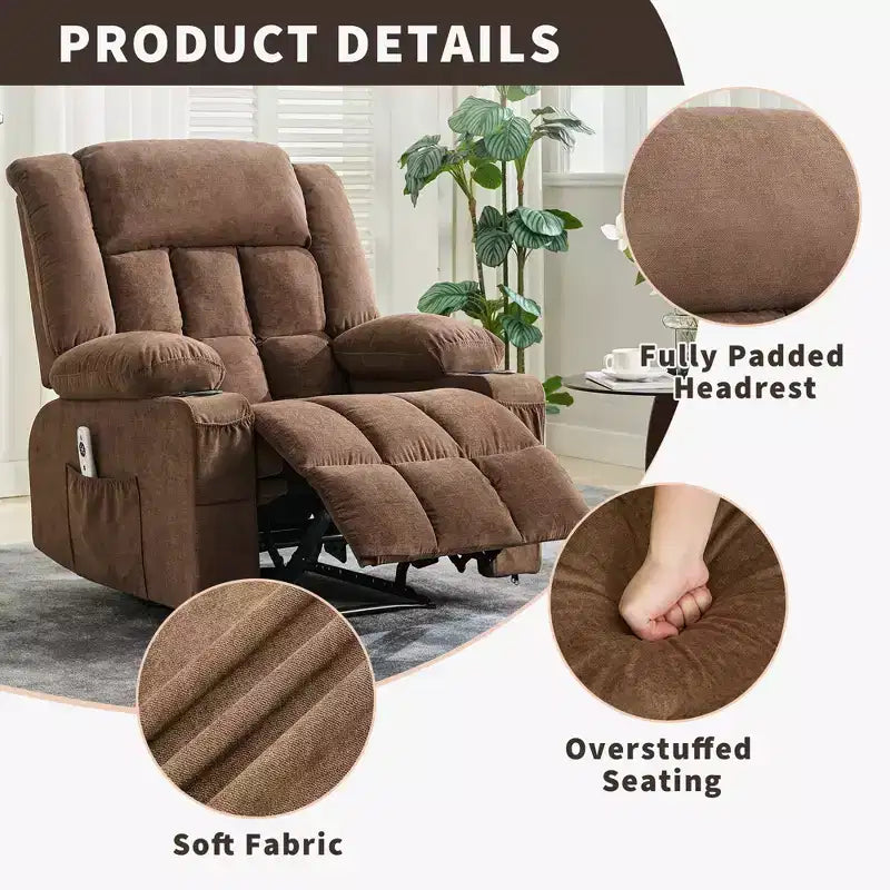 Fauteuil inclinable manuel avec fonction de massage chauffant – Canapé individuel surpiqué avec télécommande, 3 positions d'inclinaison
