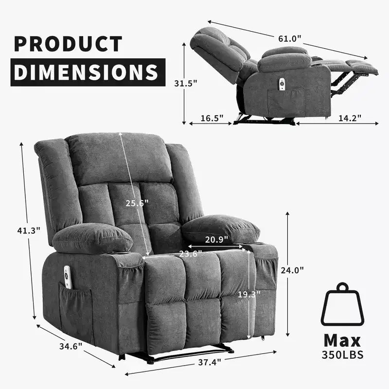 Fauteuil inclinable manuel avec fonction de massage chauffant – Canapé individuel surpiqué avec télécommande, 3 positions d'inclinaison