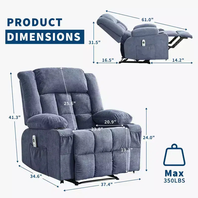 Fauteuil inclinable manuel avec fonction de massage chauffant – Canapé individuel surpiqué avec télécommande, 3 positions d'inclinaison
