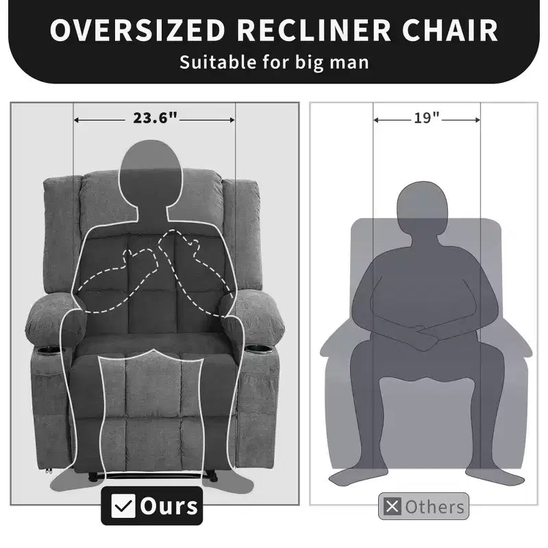 Fauteuil inclinable manuel avec fonction de massage chauffant – Canapé individuel surpiqué avec télécommande, 3 positions d'inclinaison