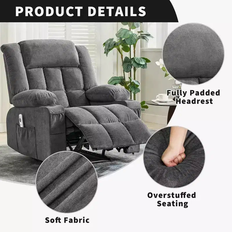 Fauteuil inclinable manuel avec fonction de massage chauffant – Canapé individuel surpiqué avec télécommande, 3 positions d'inclinaison