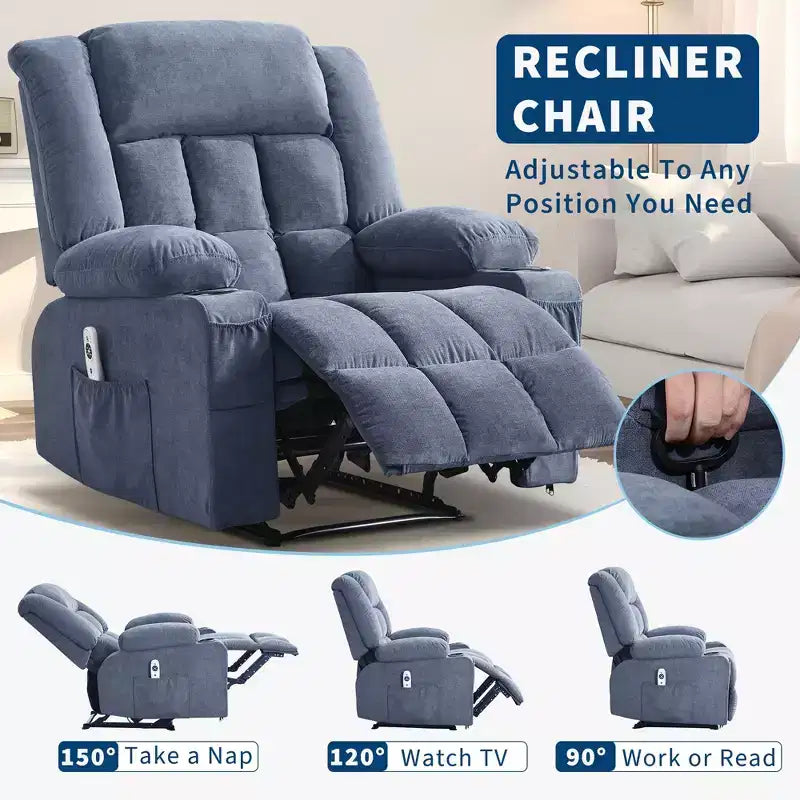 Fauteuil inclinable manuel avec fonction de massage chauffant – Canapé individuel surpiqué avec télécommande, 3 positions d'inclinaison