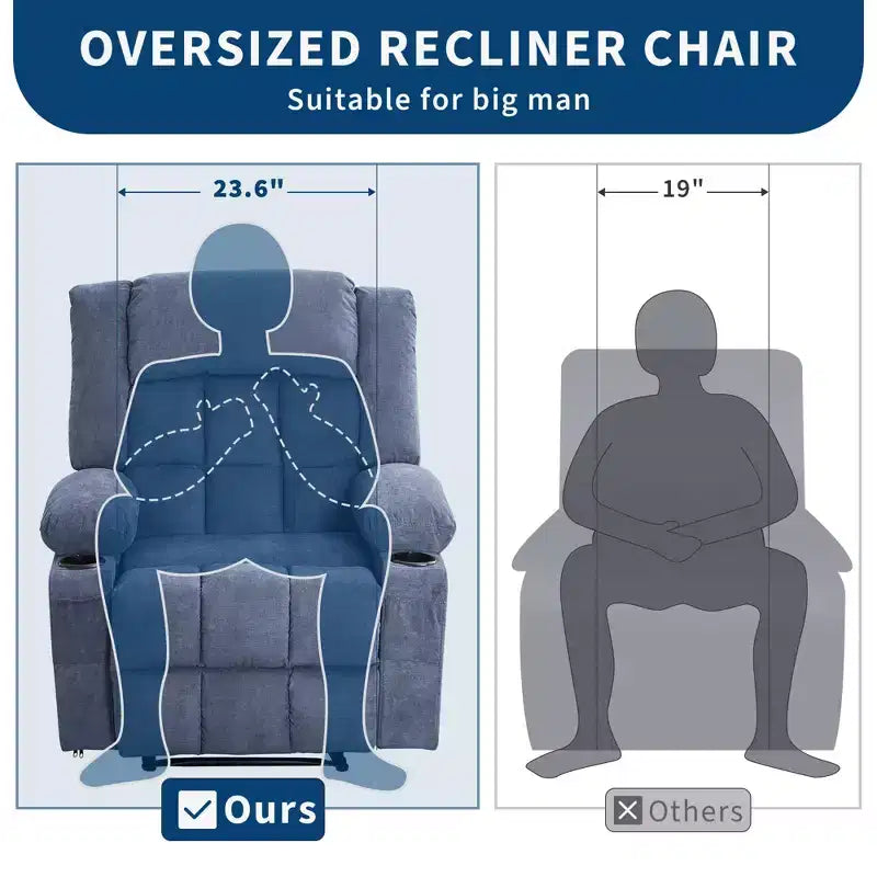 Fauteuil inclinable manuel avec fonction de massage chauffant – Canapé individuel surpiqué avec télécommande, 3 positions d'inclinaison