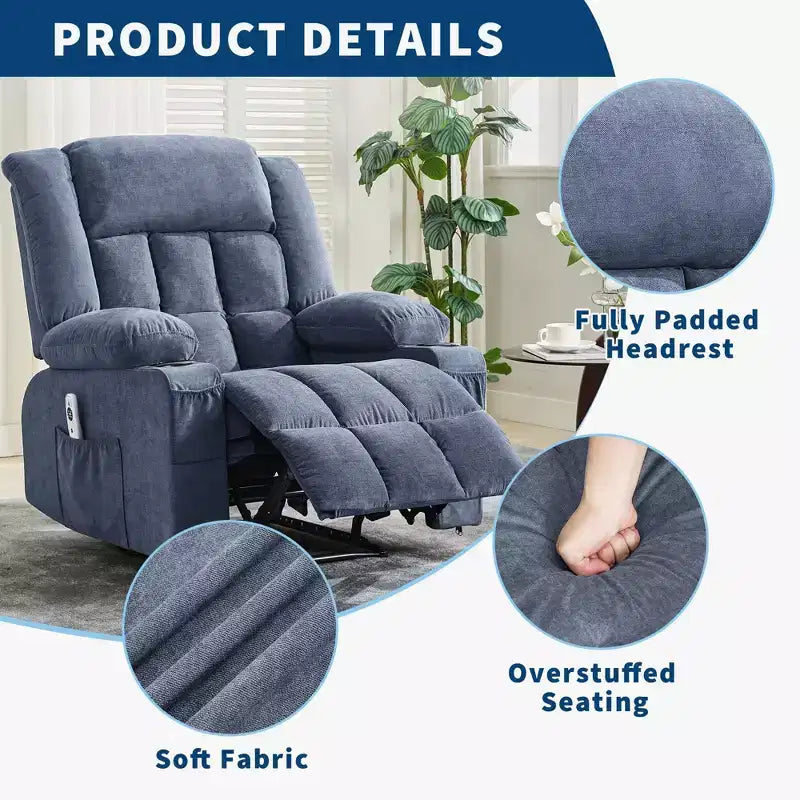 Fauteuil inclinable manuel avec fonction de massage chauffant – Canapé individuel surpiqué avec télécommande, 3 positions d'inclinaison
