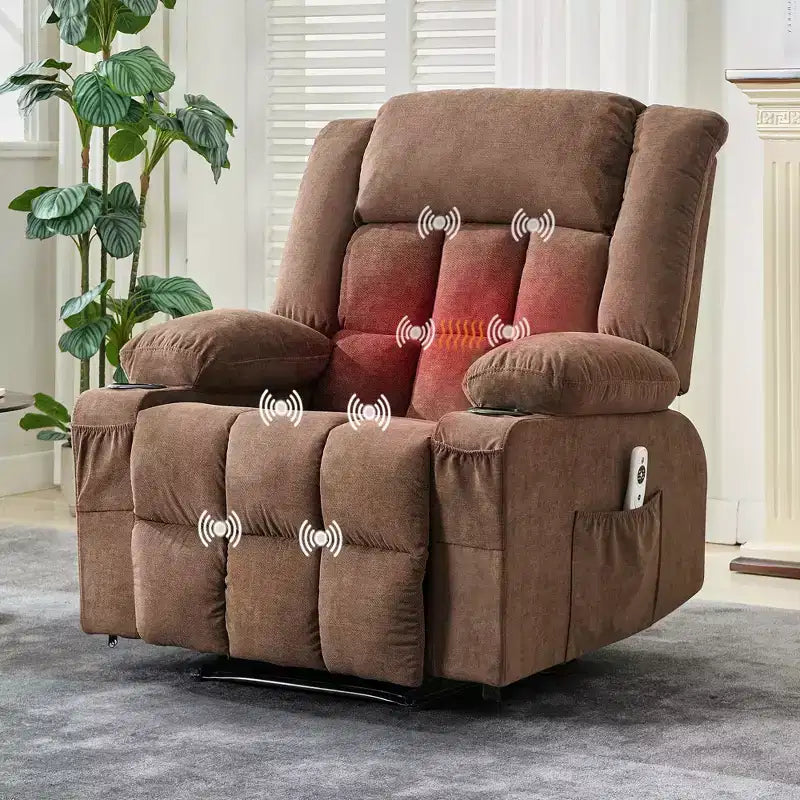 Fauteuil inclinable manuel avec fonction de massage chauffant – Canapé individuel surpiqué avec télécommande, 3 positions d'inclinaison