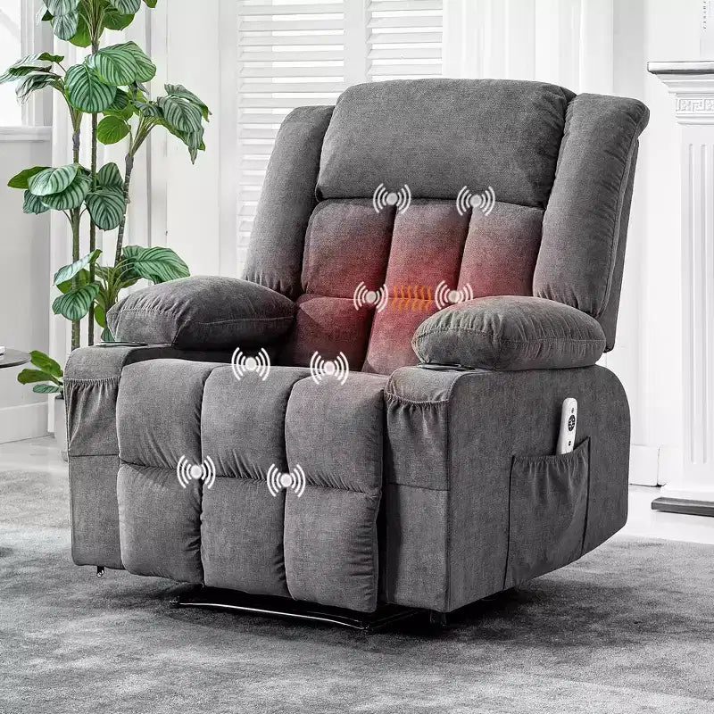 Fauteuil inclinable manuel avec fonction de massage chauffant – Canapé individuel surpiqué avec télécommande, 3 positions d'inclinaison