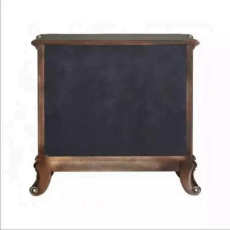 Table de chevet, avec bordure florale traditionnelle, 3 tiroirs, brun cerise