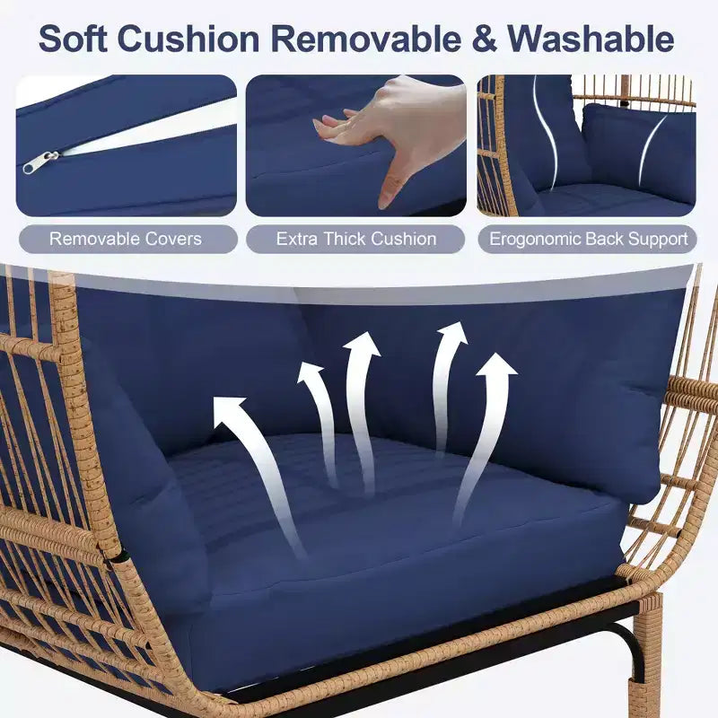 Fauteuil suspendu œuf en osier surdimensionné 500LBS, fauteuil lounge suspendu en rotin tout temps avec 5 coussins, fauteuil œuf de patio intérieur extérieur pour le jardin