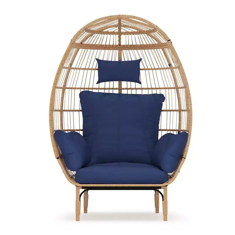 Fauteuil suspendu œuf en osier surdimensionné 500LBS, fauteuil lounge suspendu en rotin tout temps avec 5 coussins, fauteuil œuf de patio intérieur extérieur pour le jardin