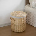 Panier à Linge Rond en Osier avec Couvercle, Poignées Latérales et Doublure en Tissu Amovible, Corbeille de Rangement Décorative Naturelle