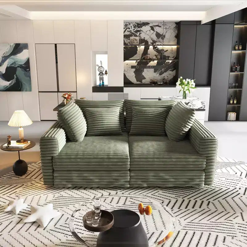 Canapé moderne 4 places rembourré et confortable avec oreillers moelleux, convertible et profond, pour salon, chambre, vert