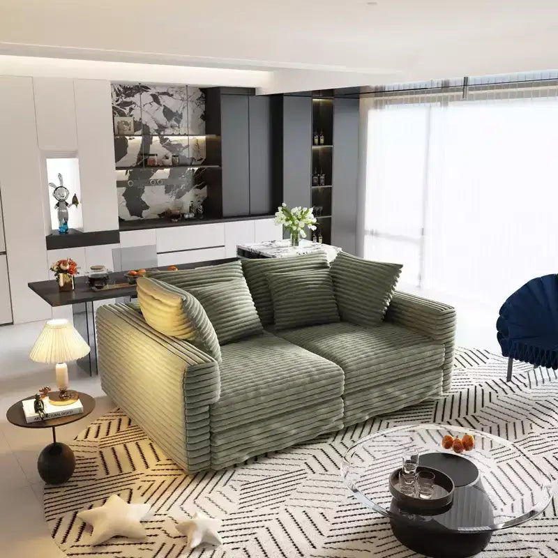 Canapé moderne 4 places rembourré et confortable avec oreillers moelleux, convertible et profond, pour salon, chambre, vert