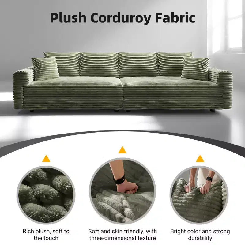 Canapé moderne 4 places rembourré et confortable avec oreillers moelleux, convertible et profond, pour salon, chambre, vert