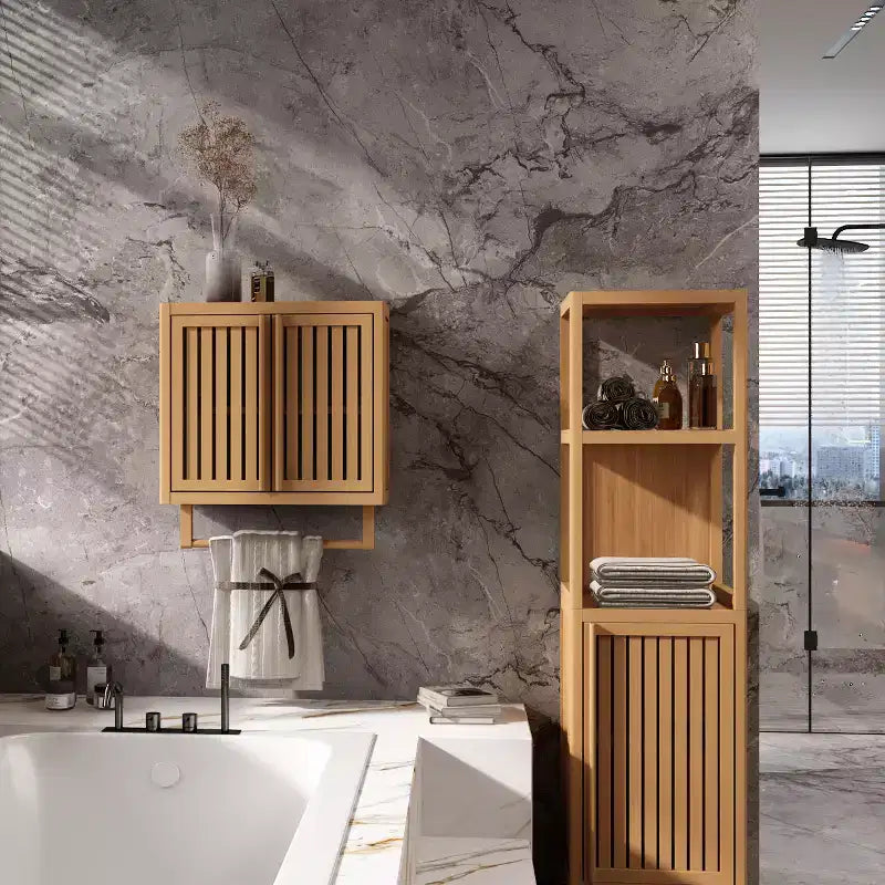 Armoire de salle de bain murale en bambou - Boîte de rangement pour toilettes
