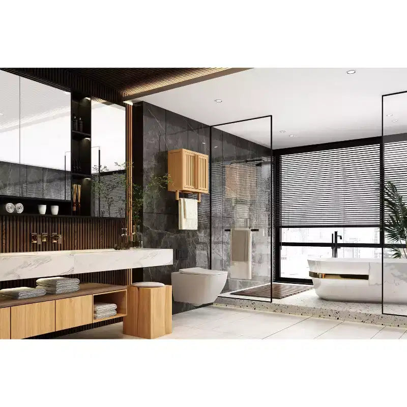 Armoire de salle de bain murale en bambou - Boîte de rangement pour toilettes